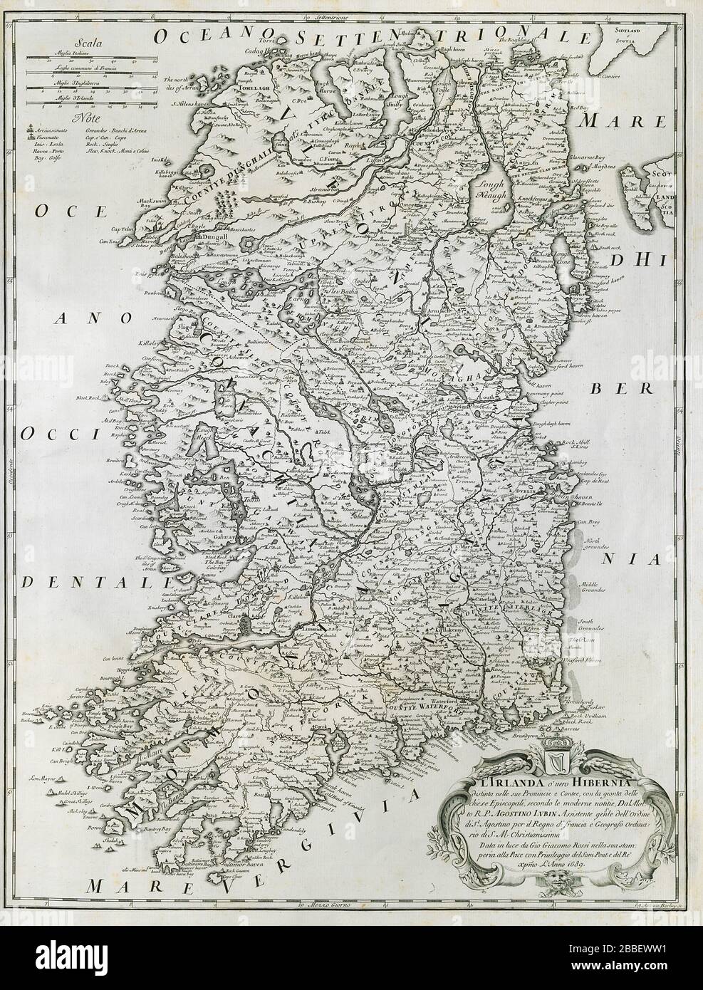 L'Irlanda o'vero Hibernia. Ireland. DE ROSSI 1689 old antique map plan