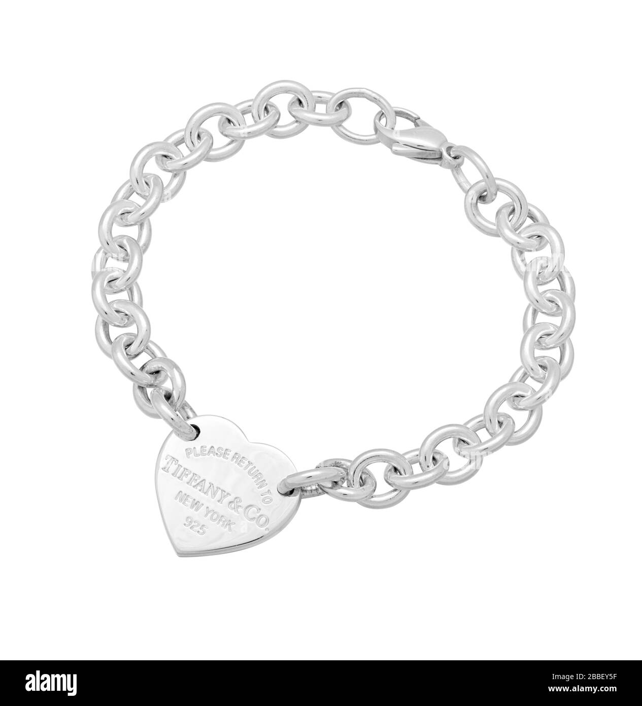 Tiffany silver bracelet logo classic chunky links design heart branded brand breakfast at Tiffany's cut out Stock Photo
