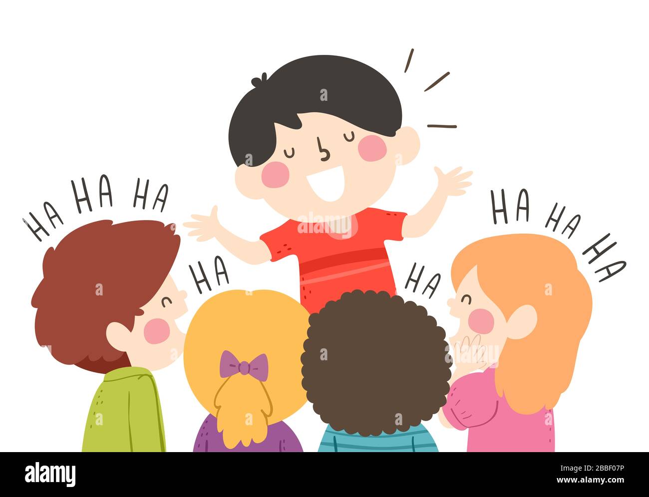 Illustration of a Kid Boy Comedian Telling Jokes to a Group of Laughing Kids Stock Photo