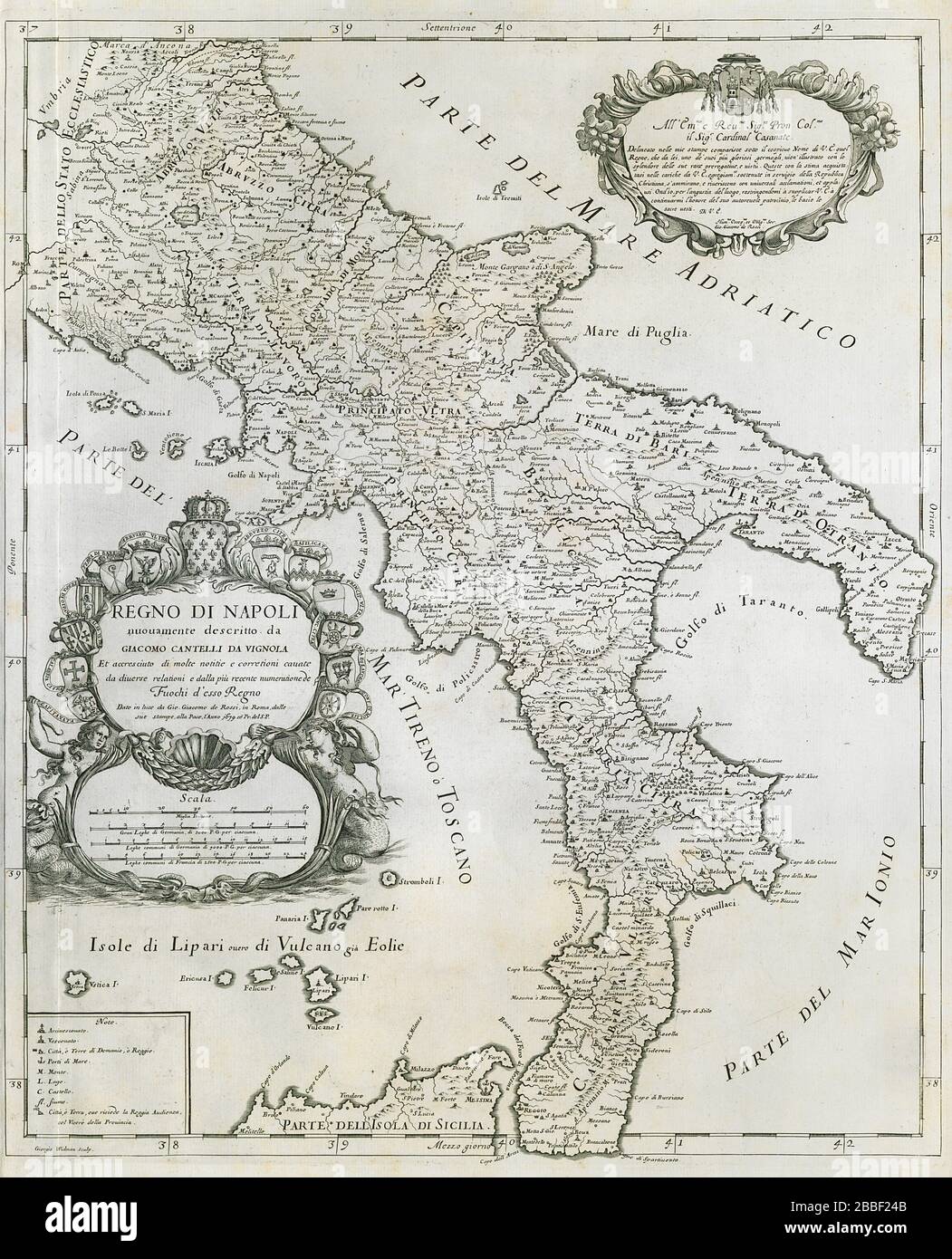 Regno di Napoli. Kingdom of Naples. Southern Italy. DE ROSSI / CANTELLI 1679 map Stock Photo