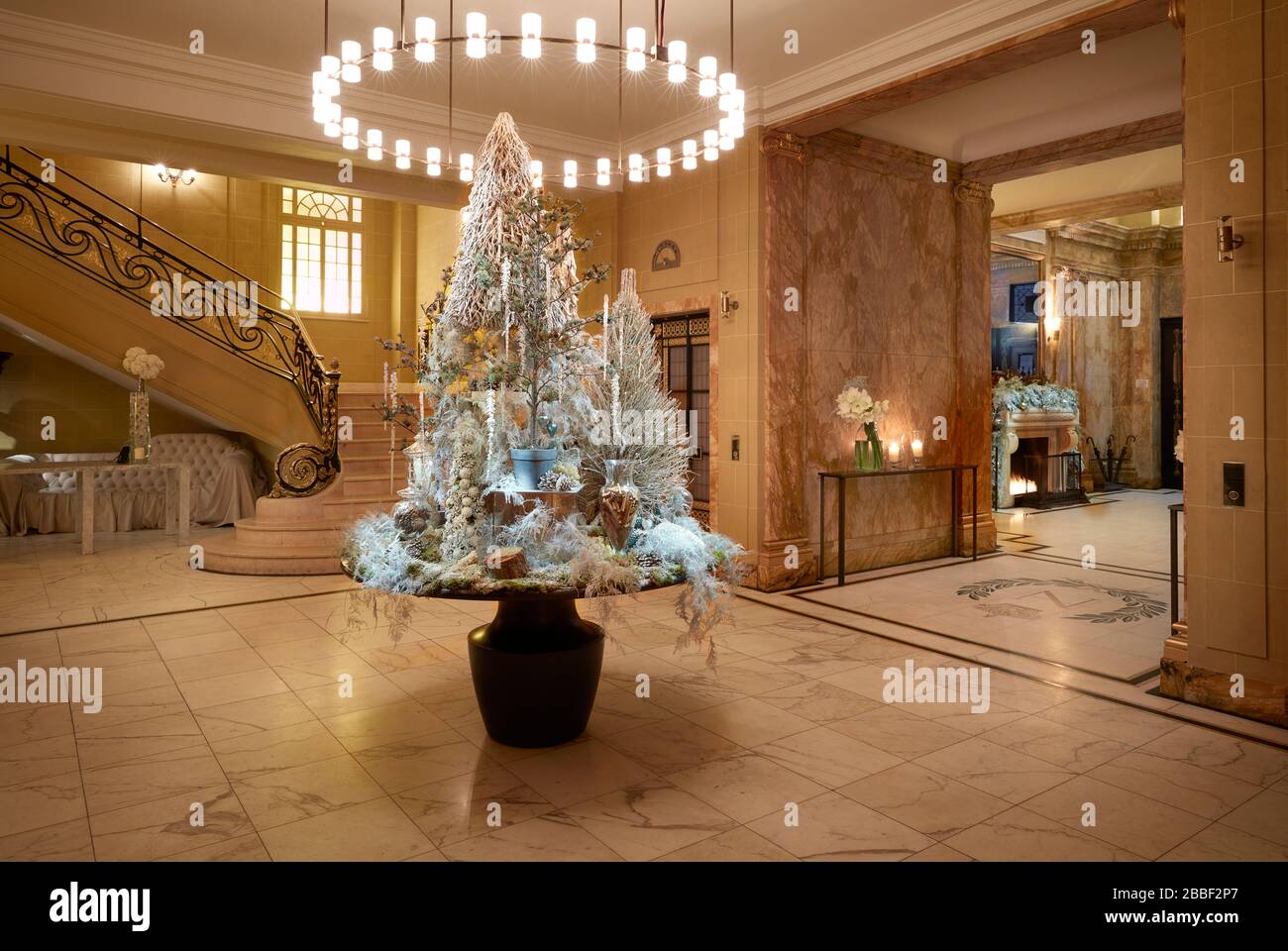 Christmas tree frosty hallway grand luxury winter Stock Photo