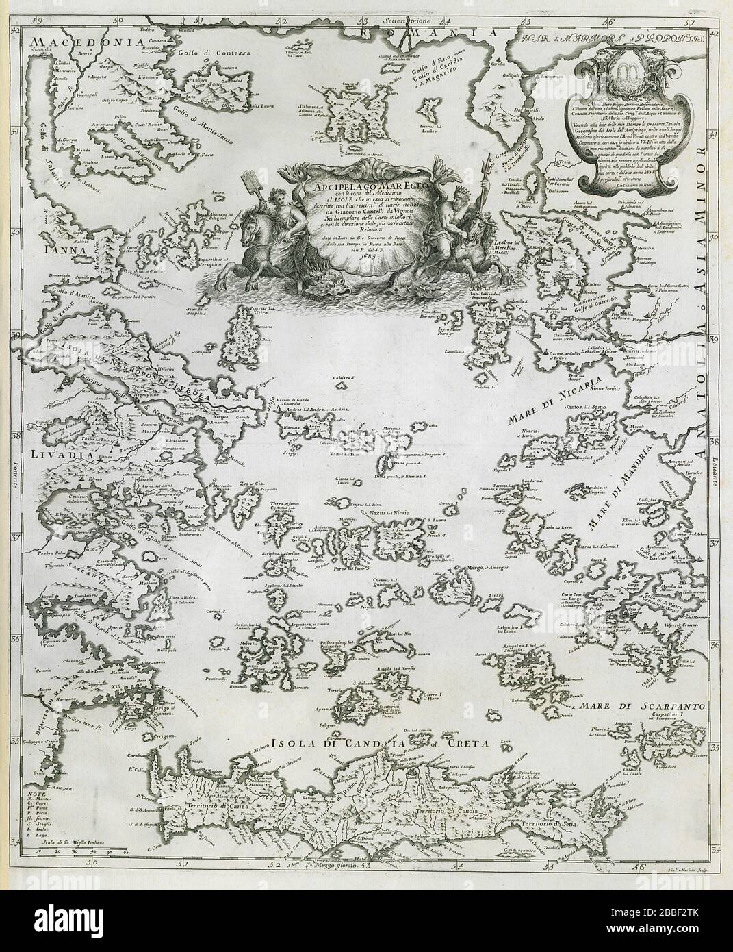 Arcipelago Mar Egeo. Aegean Cyclades Sporades Dodecanese ROSSI/CANTELLI 1685 map Stock Photo
