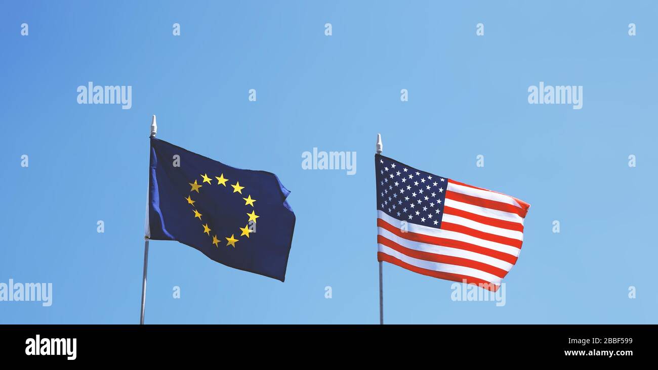 flags of Europe and United States of America next to each other - EU and USA Stock Photo