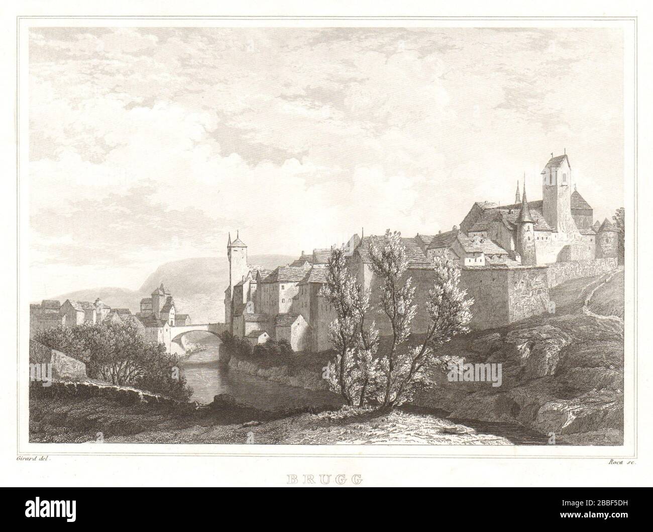 View of the town of Brugg, Argovie. Aargau canton. Argovia. Schweiz Suisse 1837 Stock Photo