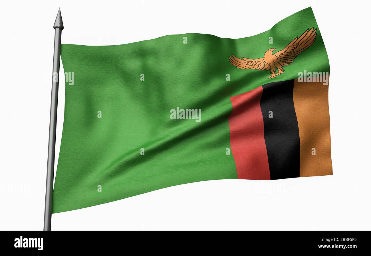 3D Render of Flagpole with Zambia Flag Stock Photo - Alamy