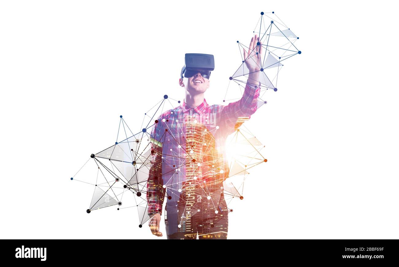 Young scientist wearing VR goggles Stock Photo