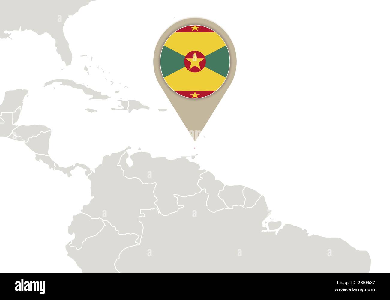 Map with highlighted Grenada map and flag Stock Vector