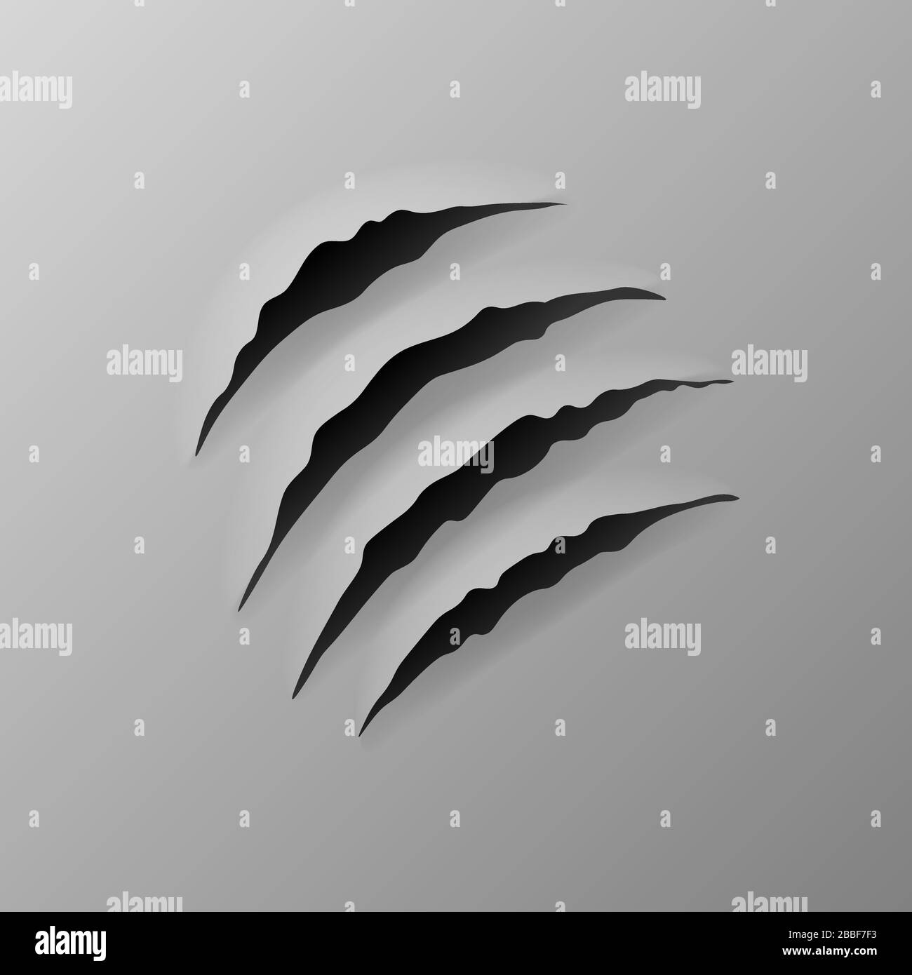 Realistic torn grey paper, four claws scratches with jagged edges in sheet, vector illustration. Stock Vector
