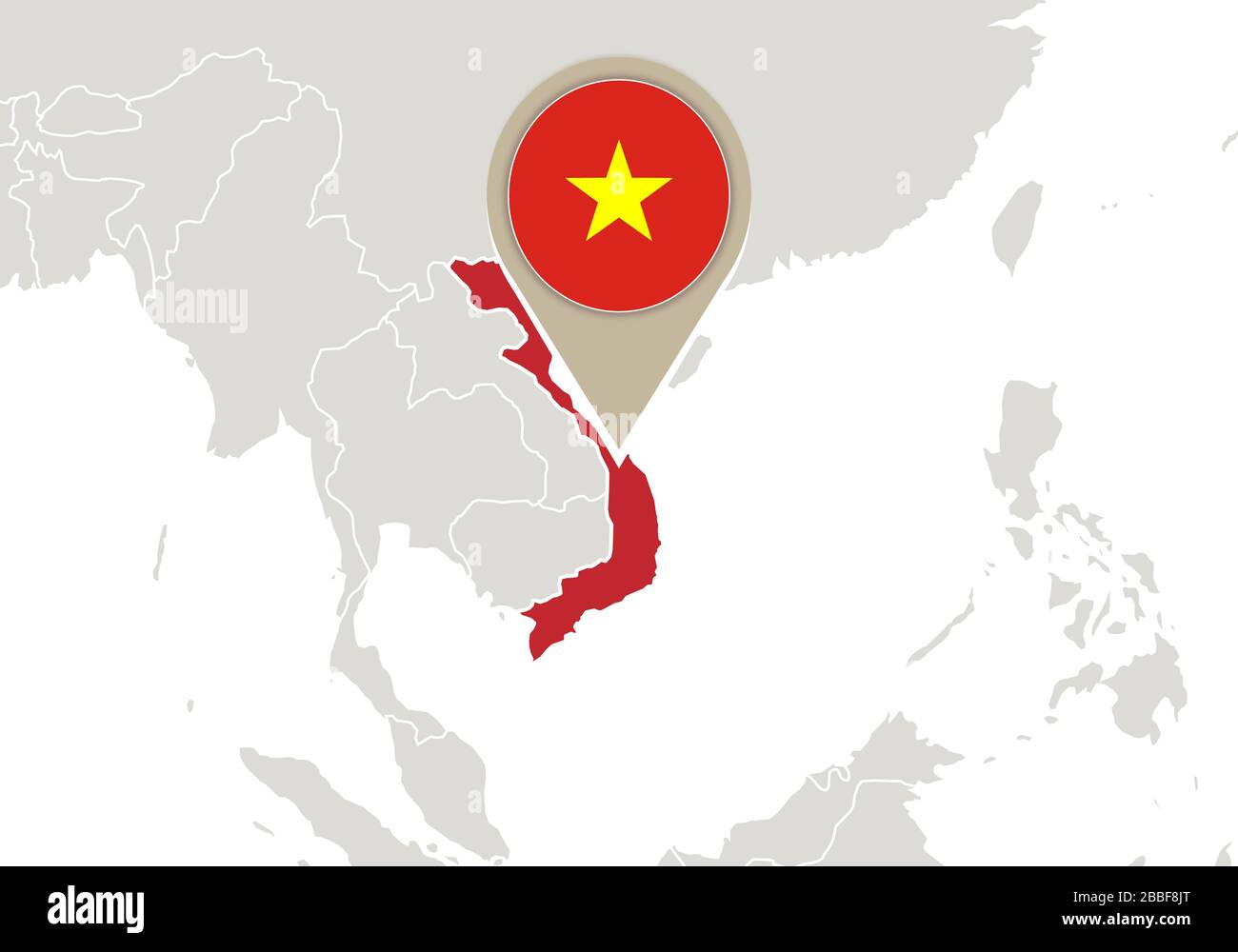 Map with highlighted Vietnam map and flag Stock Vector Image & Art - Alamy