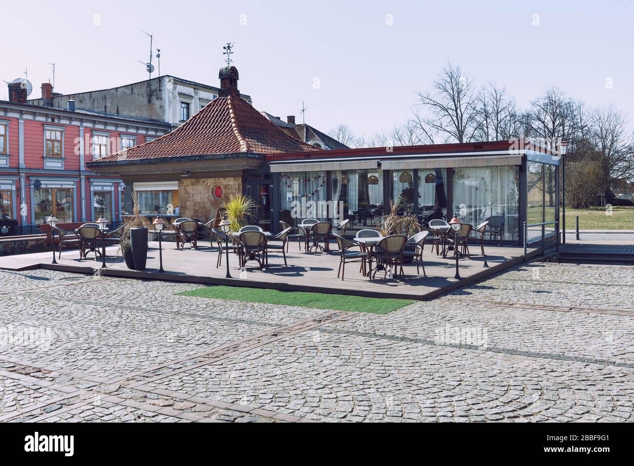 City Cesis, Latvia. Street with old house and buildings.31.03.2020 Stock Photo