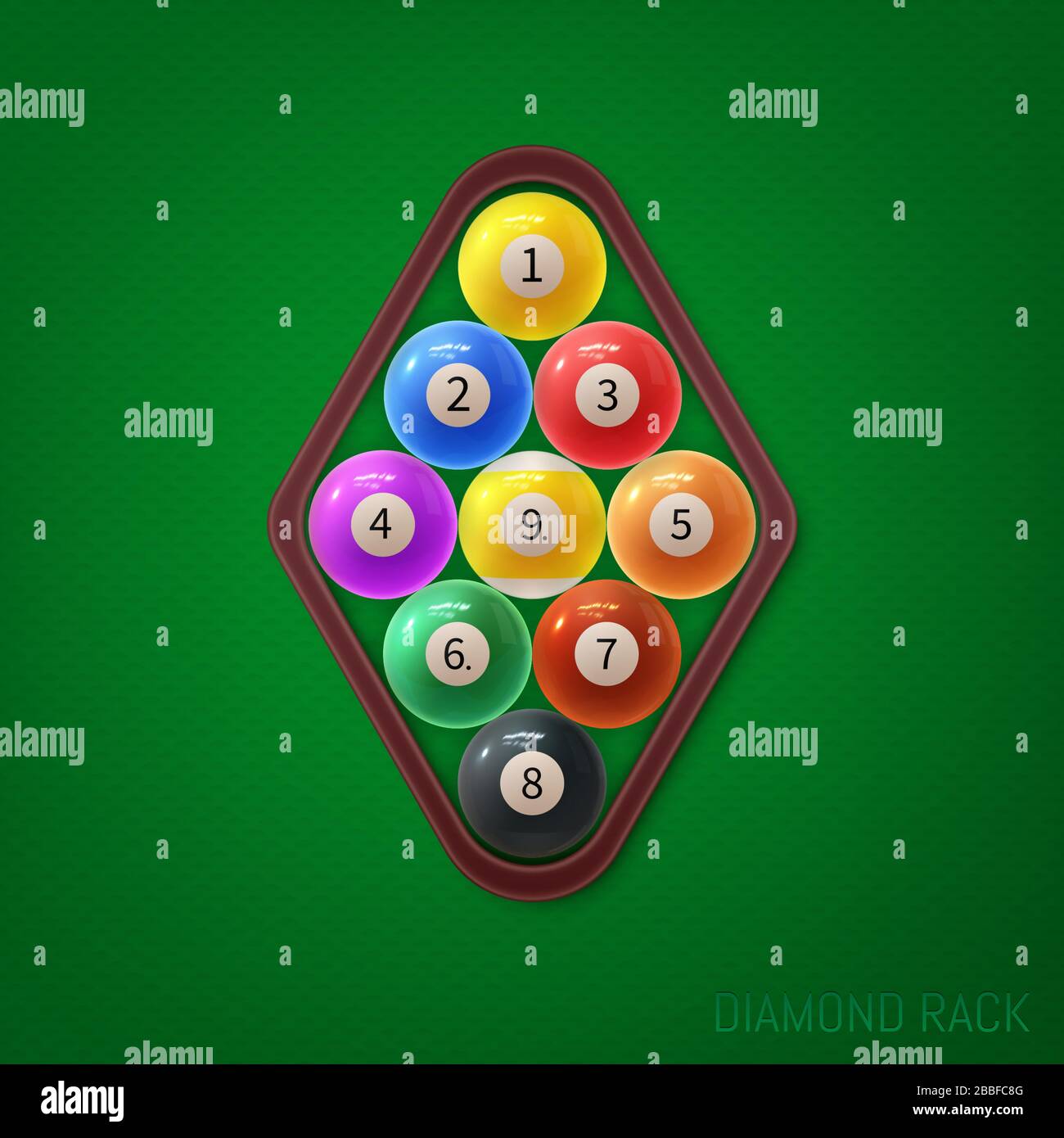 Diamond pool ball racks. Vector illustration on green textured