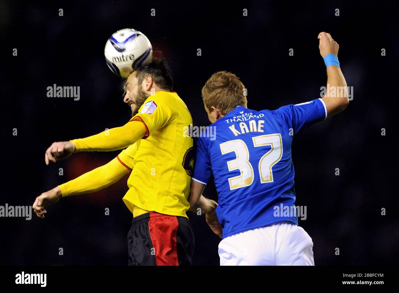 Leicester City S Harry Kane Right And Watford S Marco Cassetti Left Battle For The Ball Stock Photo Alamy