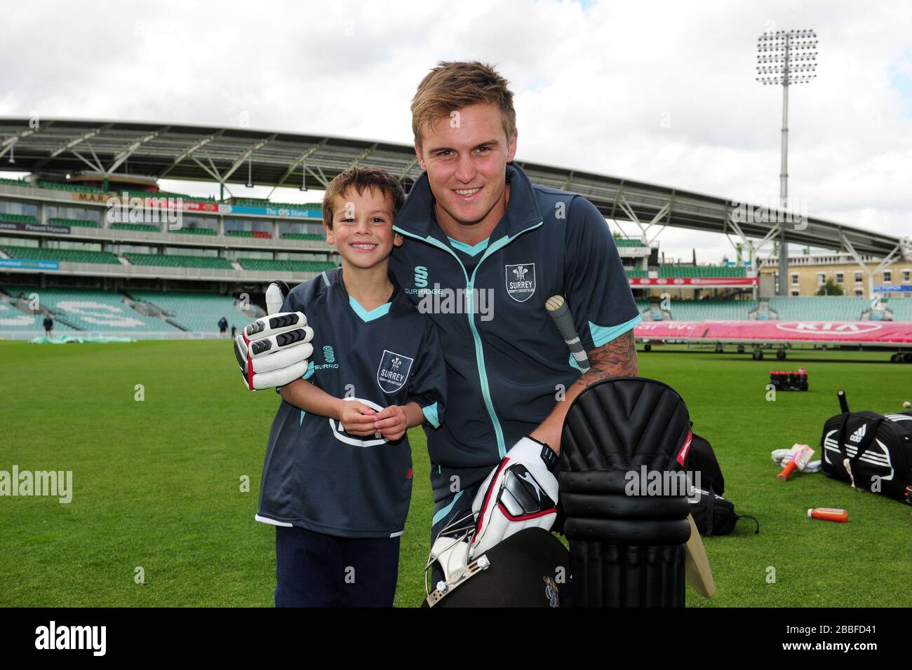 The Surrey match day mascot with Jason Roy Stock Photo