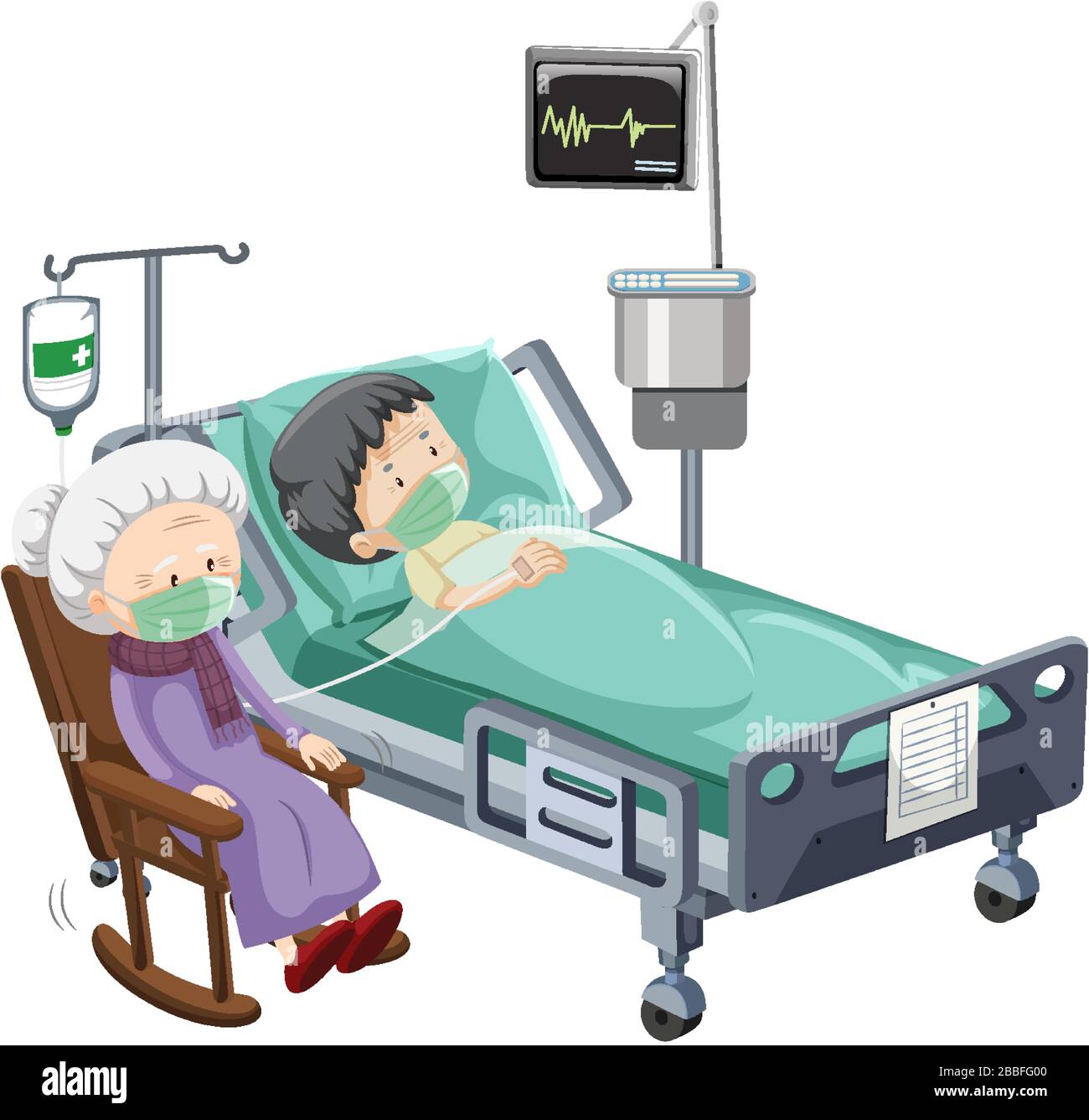 Hospital scene with sick patient in bed on white background illustration  Stock Vector Image & Art - Alamy