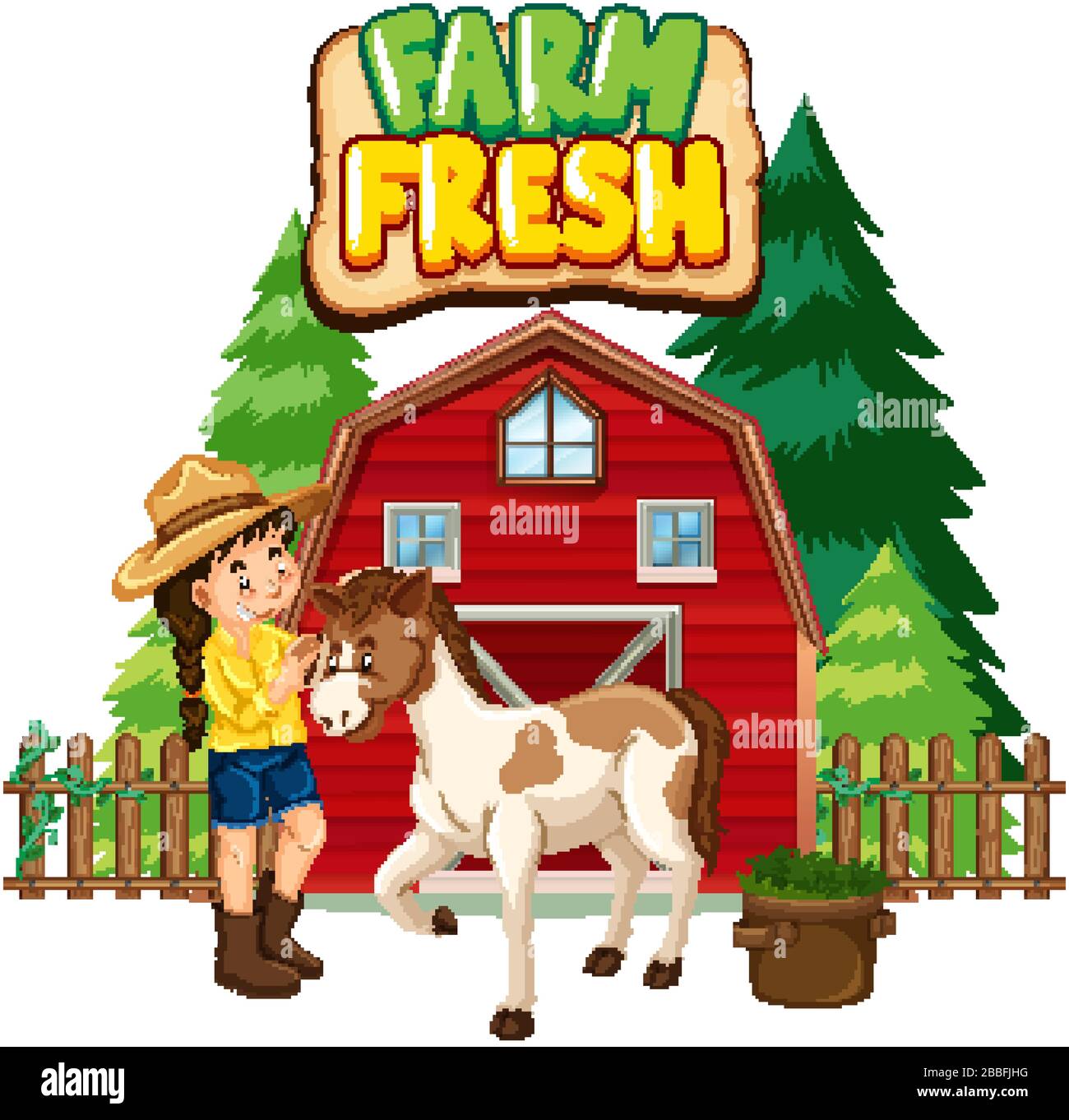 Font design for word fresh farm with farmer and horse illustration Stock  Vector Image \u0026 Art - Alamy, image size:1300x1362