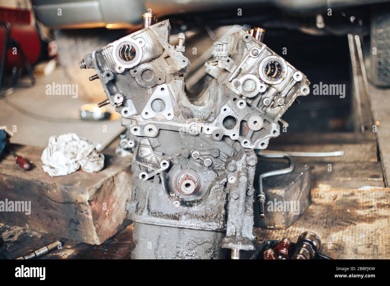 auto engine in garage Stock Photo - Alamy
