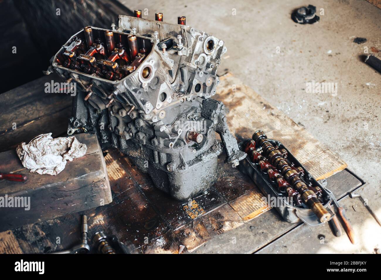auto engine in garage Stock Photo - Alamy