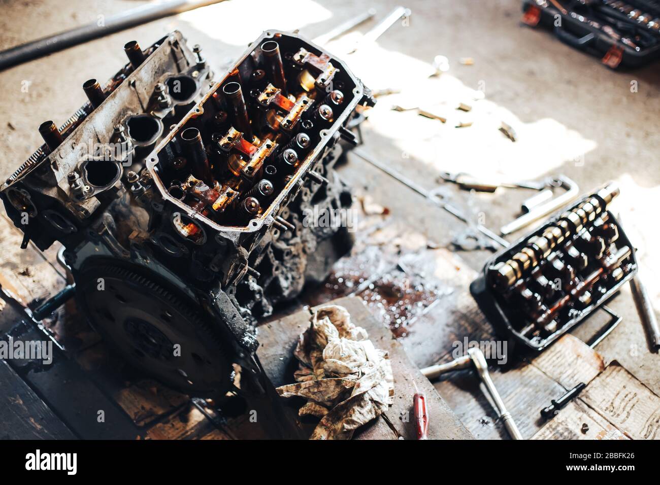auto engine in garage Stock Photo - Alamy
