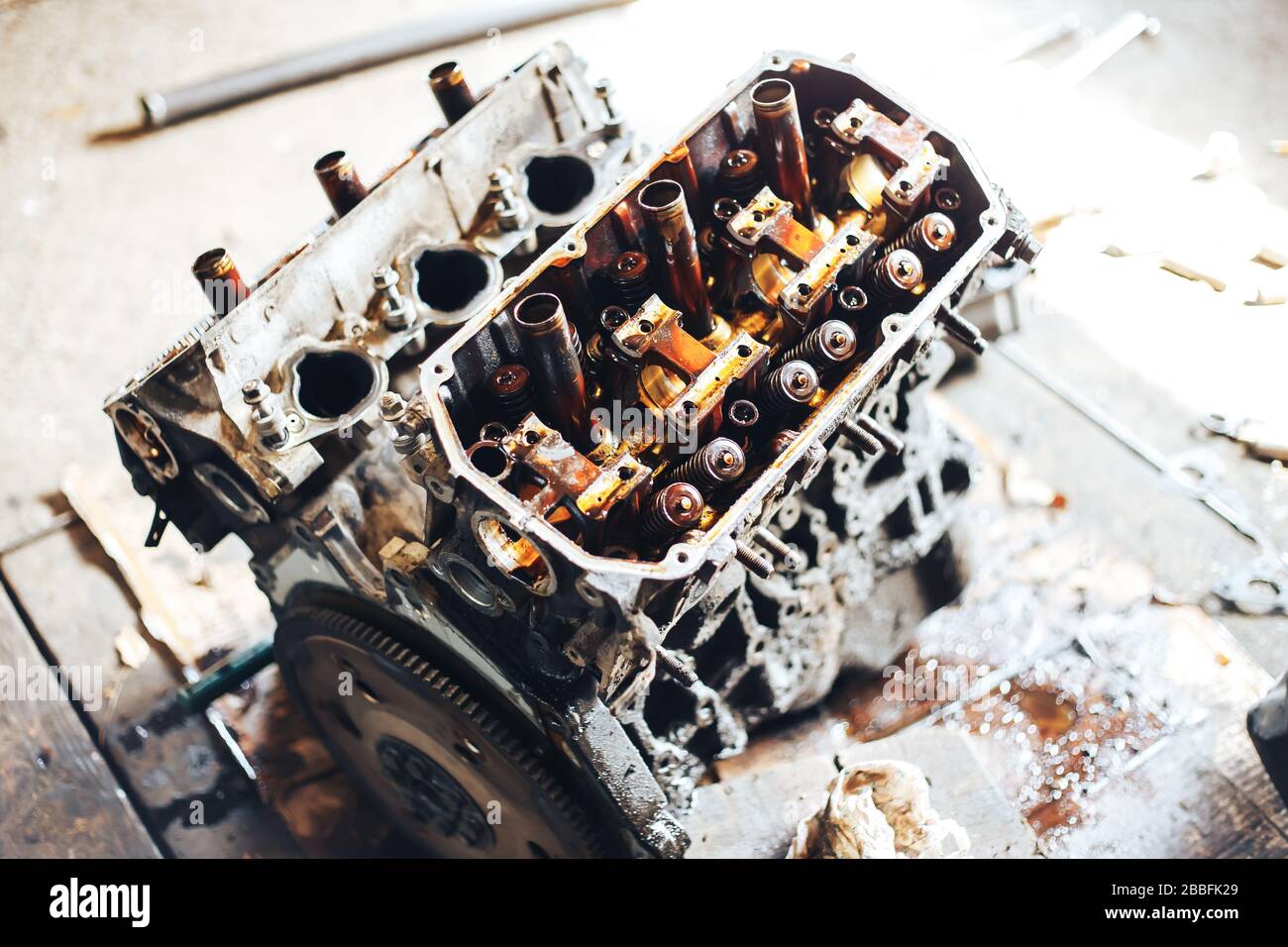 auto engine in garage Stock Photo - Alamy