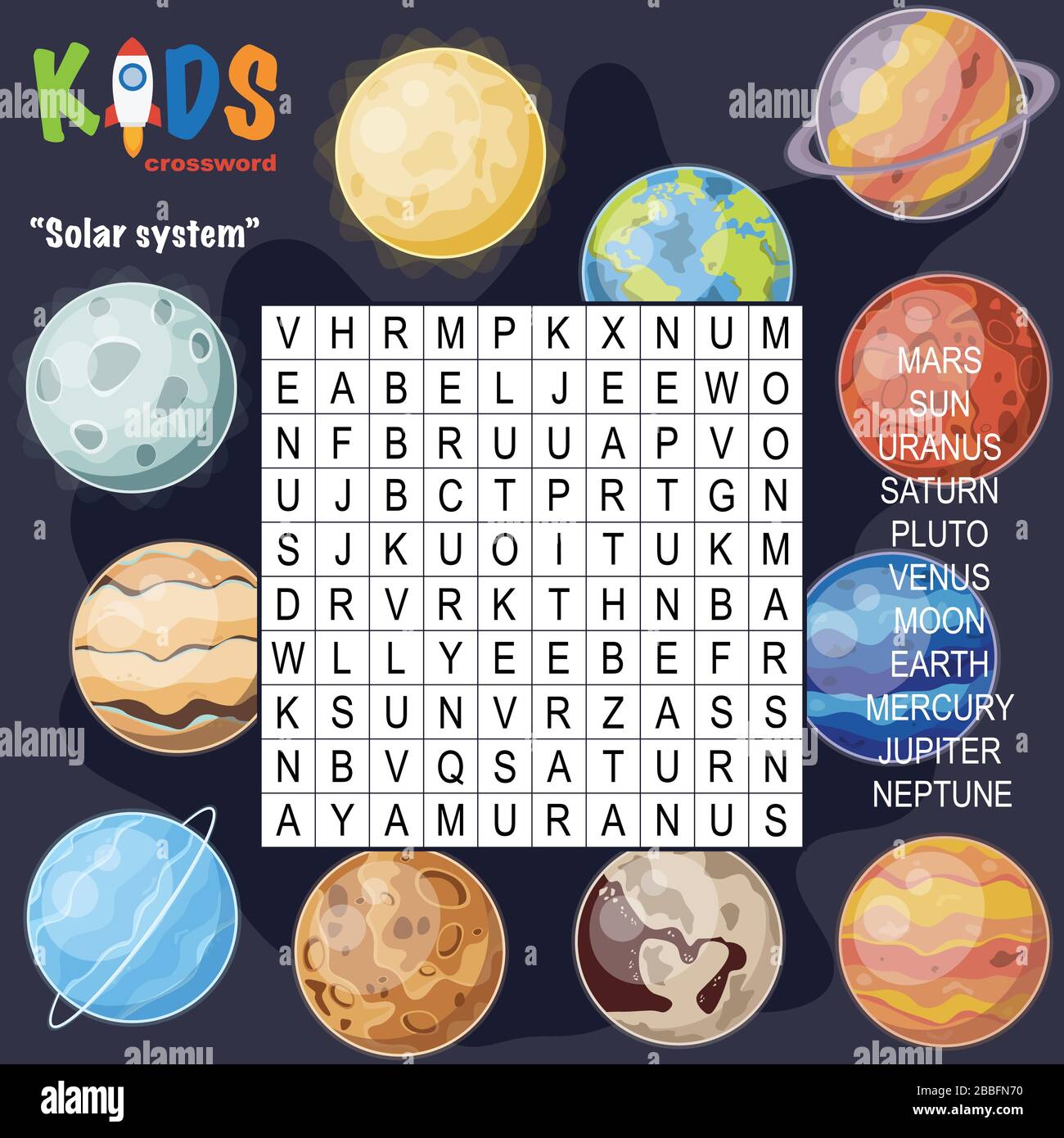 Easy word search crossword puzzle 'Solar system', for children in  elementary and middle school. Fun way to practice language comprehension  and expand Stock Vector Image & Art - Alamy