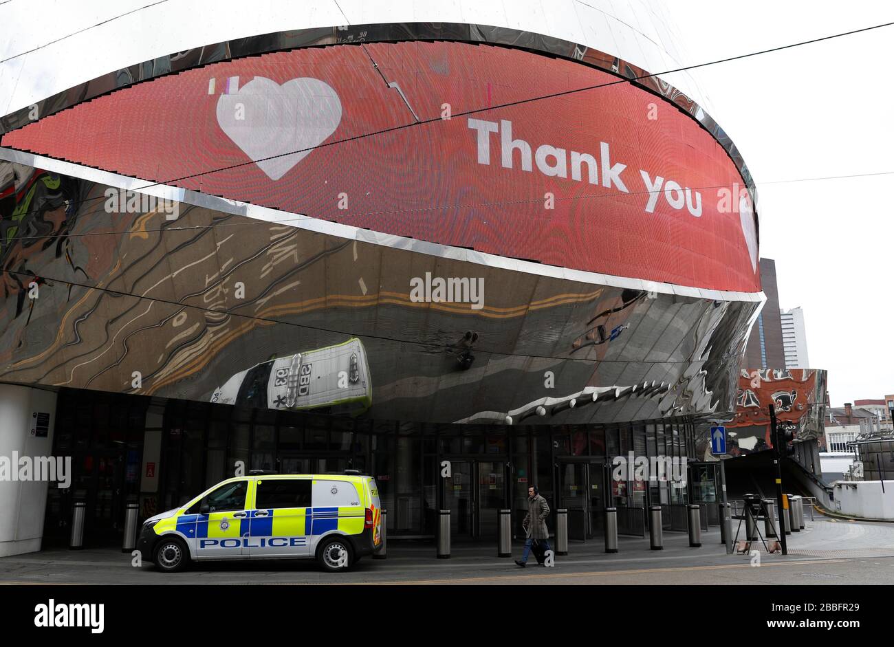 Birmingham, West Midlands, UK. 31st March 2020.  A screen on New Street Train Station thanks the NHS in Birmingham city centre during the Coronavirus pandemic lockdown. Credit Darren Staples/Alamy Live News. Stock Photo