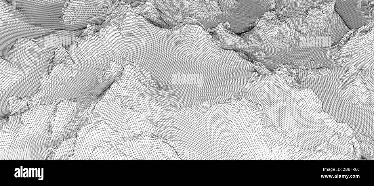 Abstract 3d wire-frame landscape. Blueprint style. Vector rendering ...