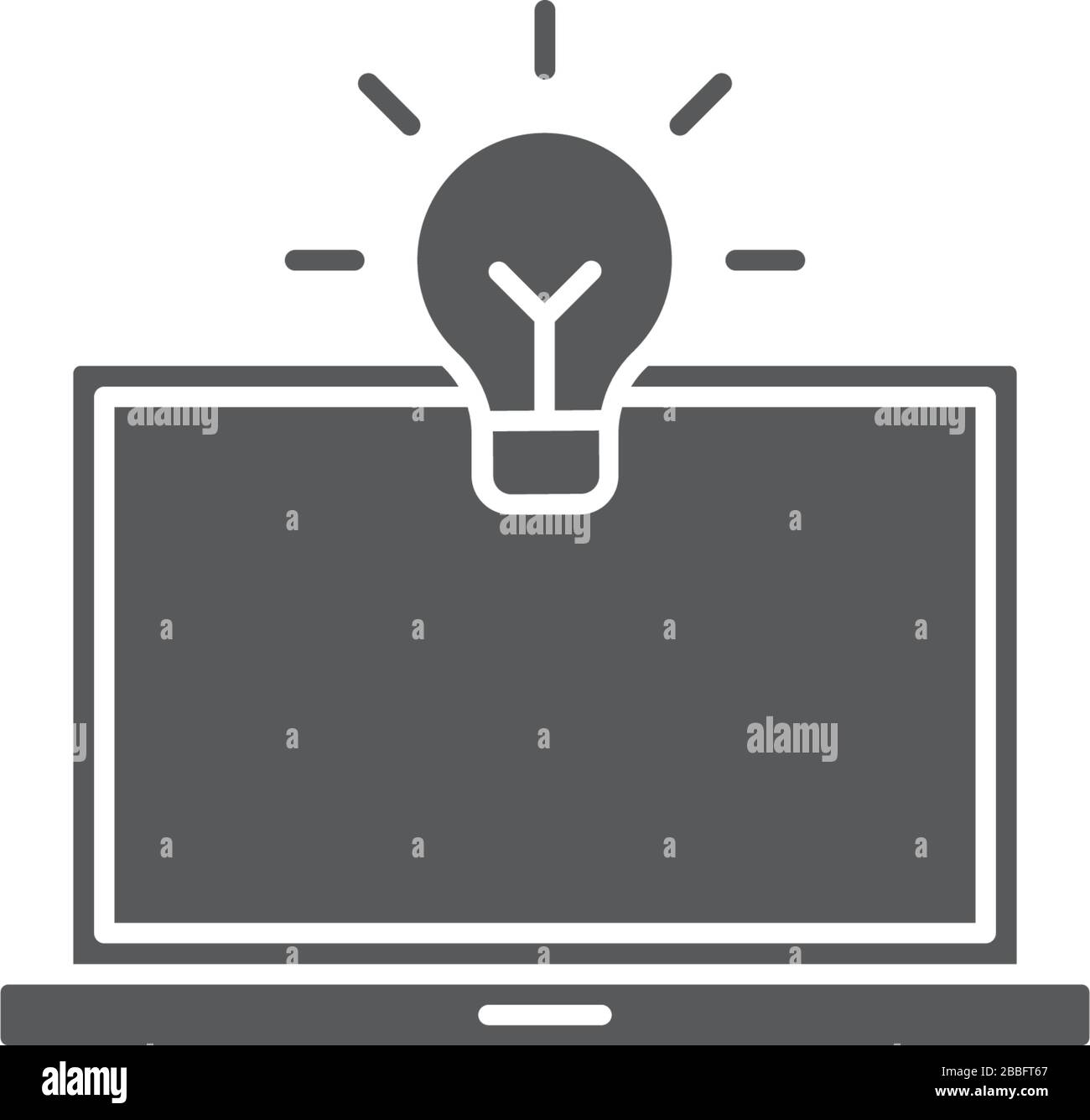 Laptop with light bulb vector icon symbol isolated on white background ...