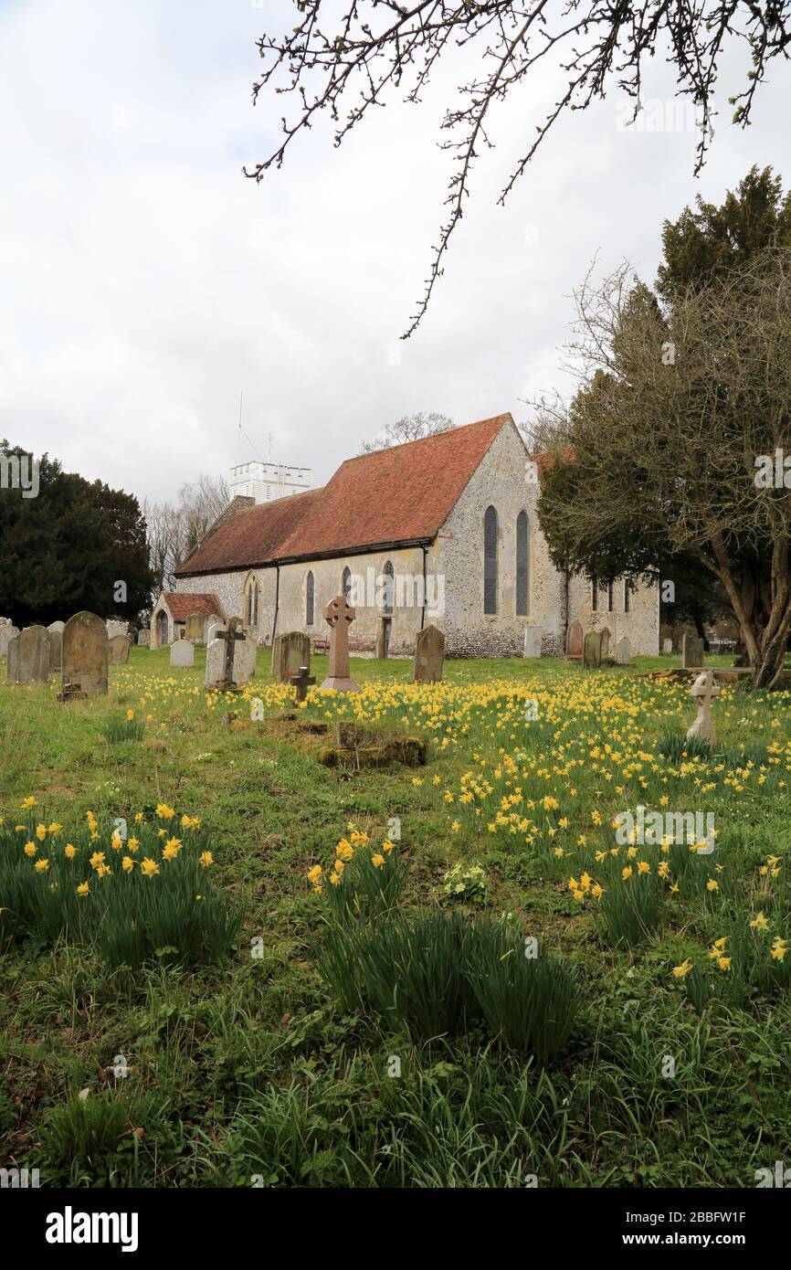 St John the Baptist church and graveyard at Doddington near Sittingbourne in Kent, England Stock Photo