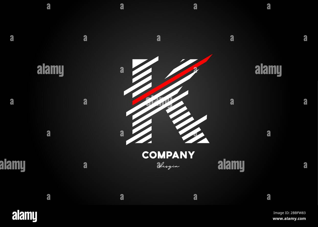 black white red K alphabet letter logo design icon for business and ...
