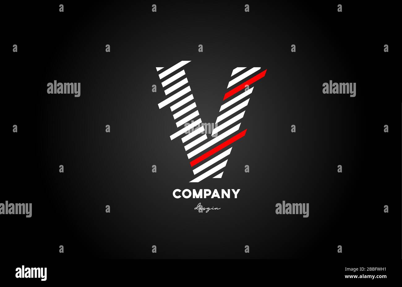 black white red V alphabet letter logo design icon for business and ...