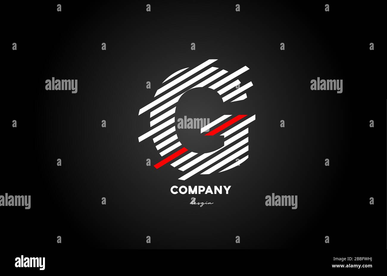 black white red G alphabet letter logo design icon for business and ...