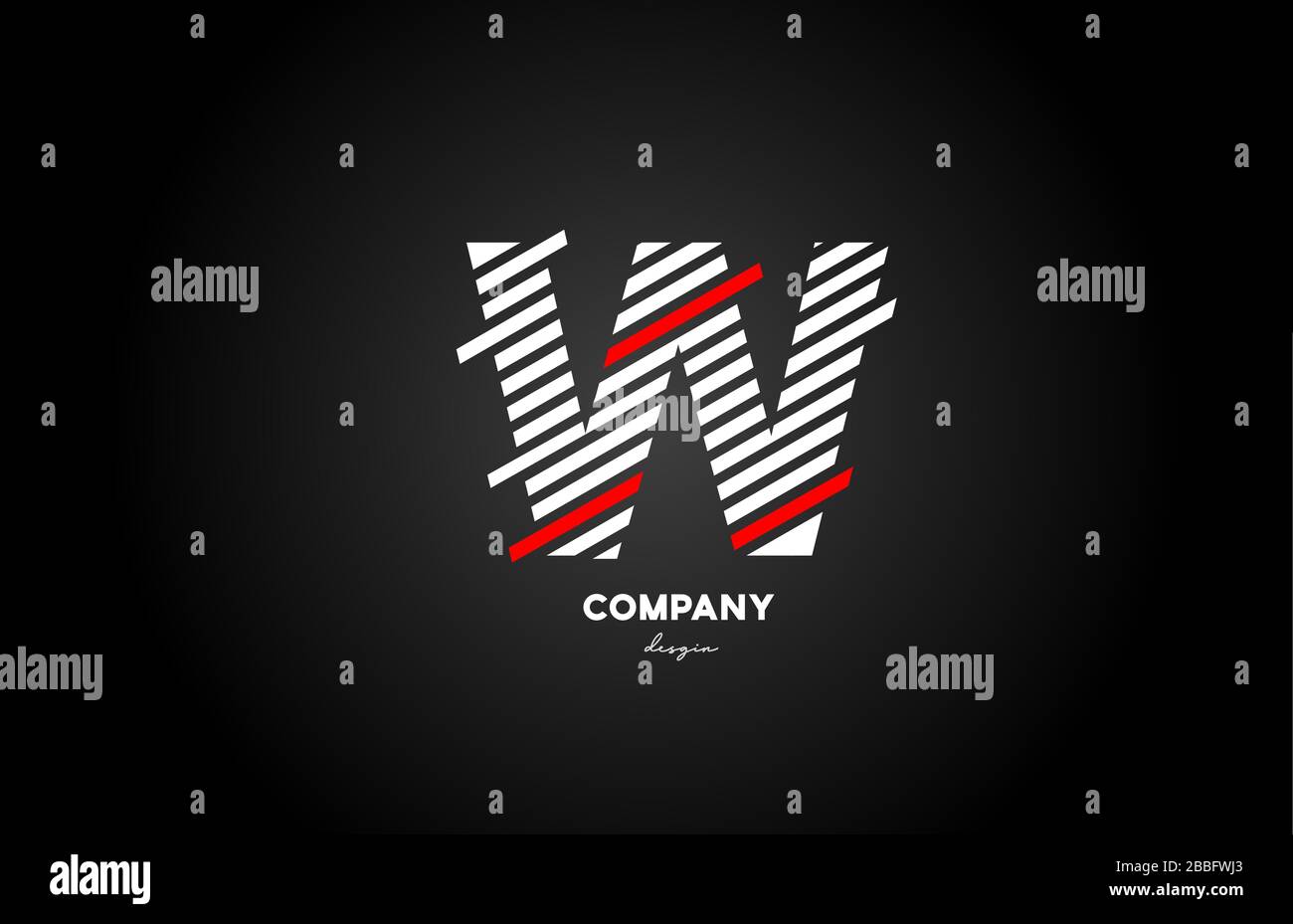 black white red W alphabet letter logo design icon for business and ...