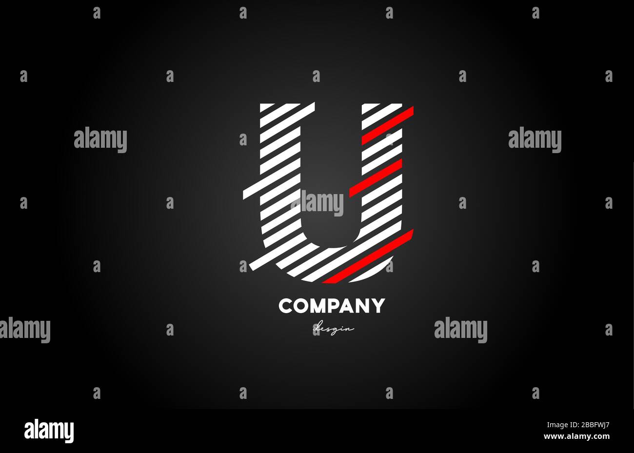 black white red U alphabet letter logo design icon for business and company Stock Vector