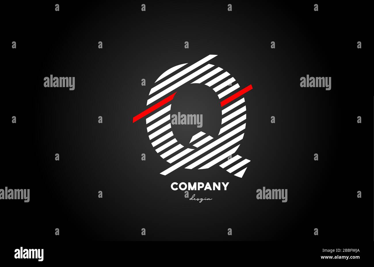 black white red Q alphabet letter logo design icon for business and ...