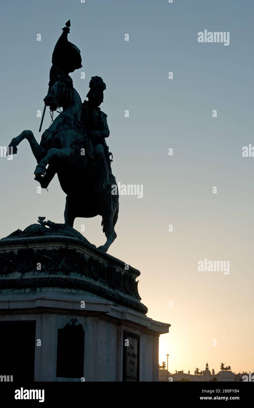equestrian statue of Archduke Charles of Austria in late afternoon back light on Heldenplatz, Vienna, Austria Stock Photo