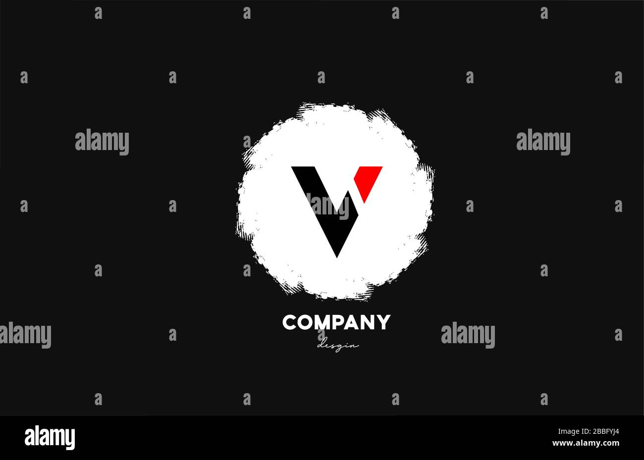 V black red white alphabet letter logo icon with grunge design for ...