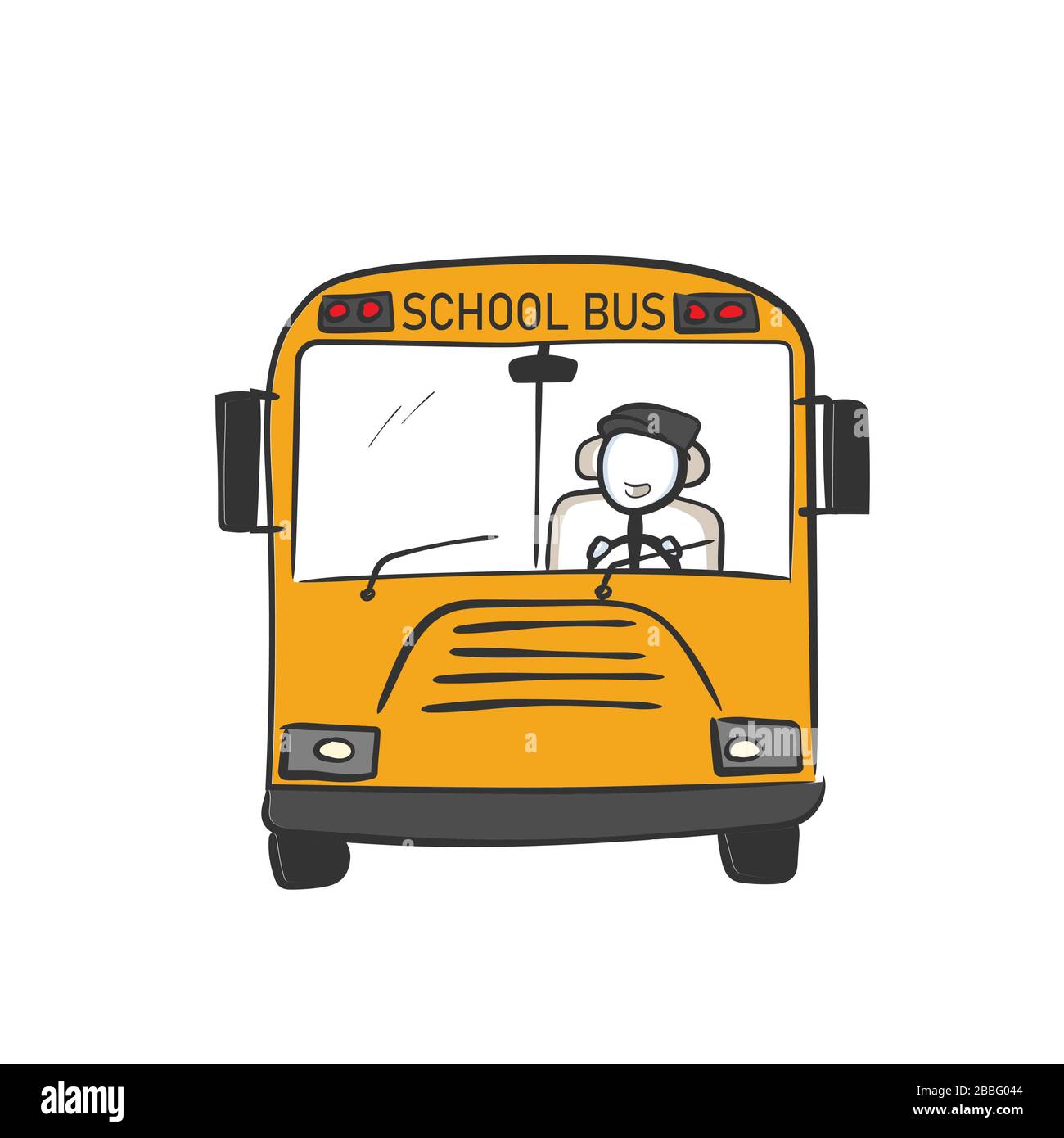 School bus. Yellow bus for kids. Children transportation. Hand drawn