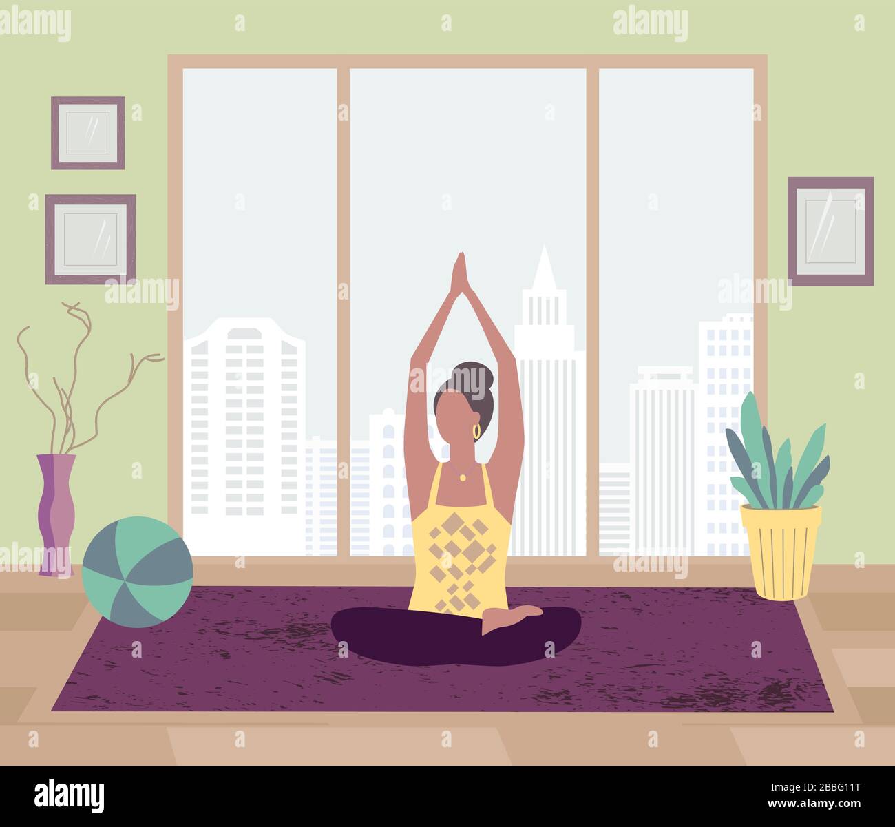 Girl training yoga stay at home vector Stock Vector