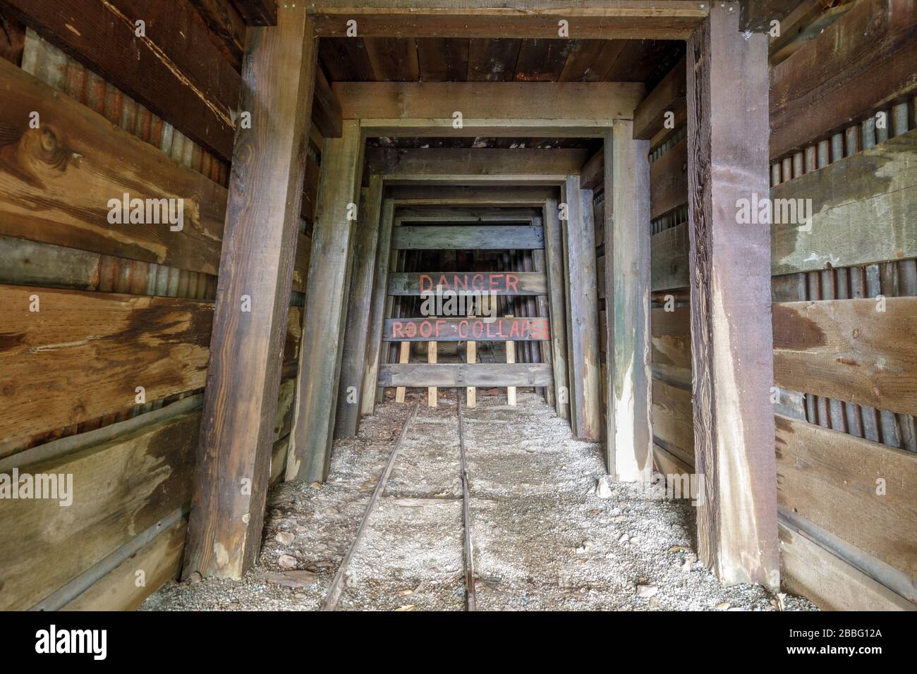Entrance to San Cristobal Mine, an old Abandoned Mercury Mine, in Almaden Quicksilver County Park Stock Photo