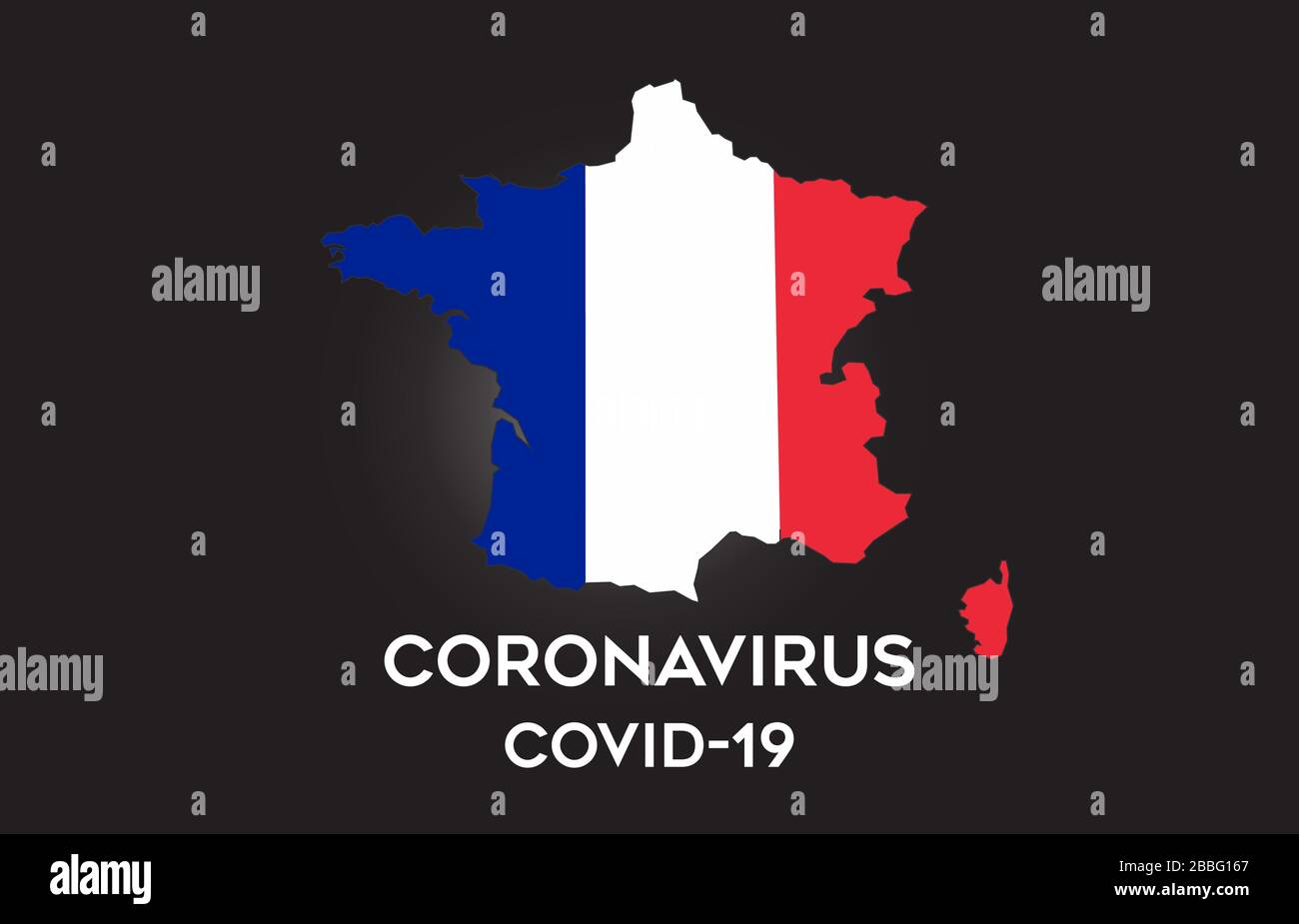 CoronaVirus in France and Country flag inside Country border Map Vector Design. Covid-19 with France map with national flag Vector Illustration. Stock Vector
