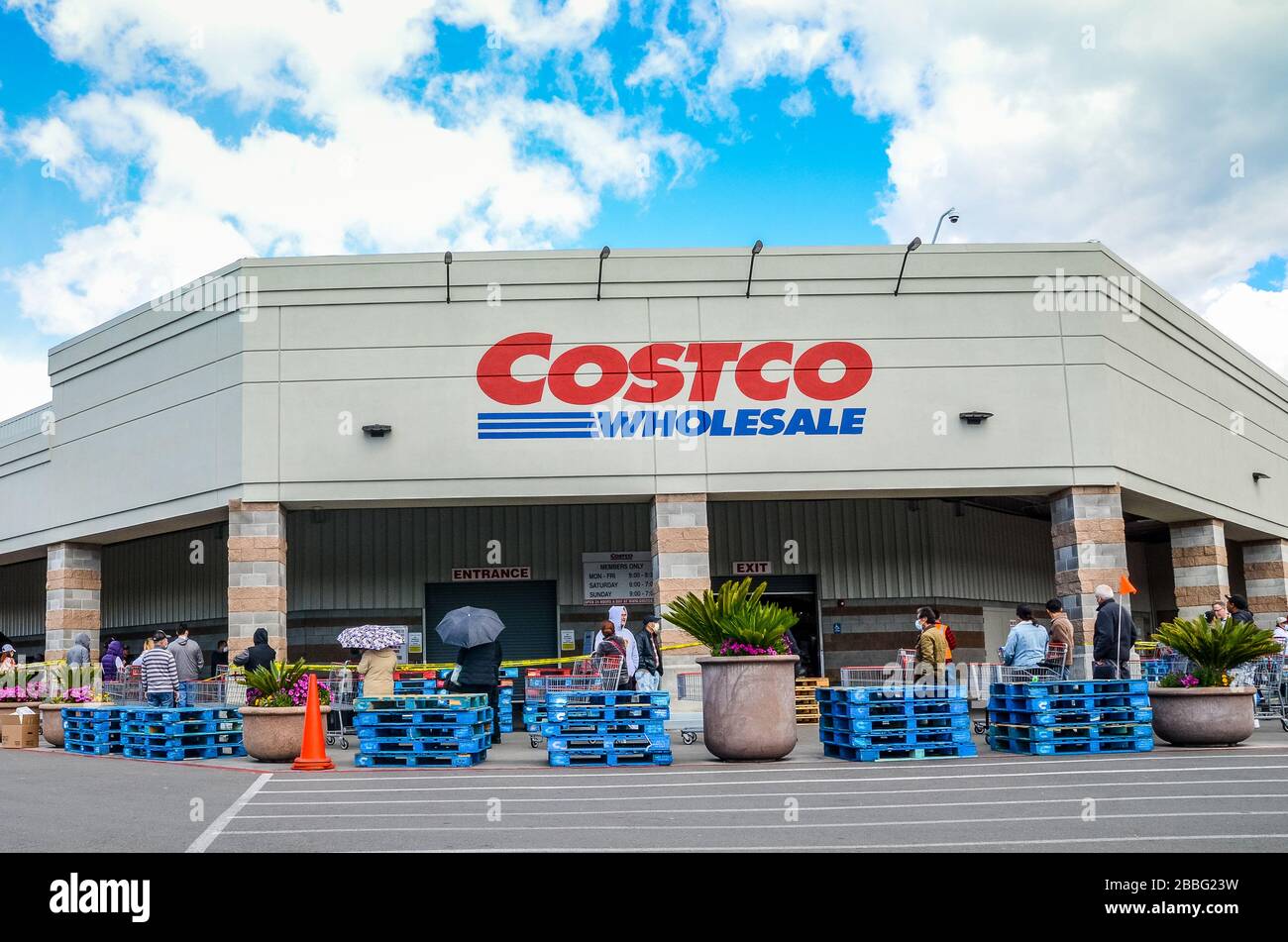 A Costco store in San Leandro California takes measures to deal with crowds of panicked shoppers Stock Photo