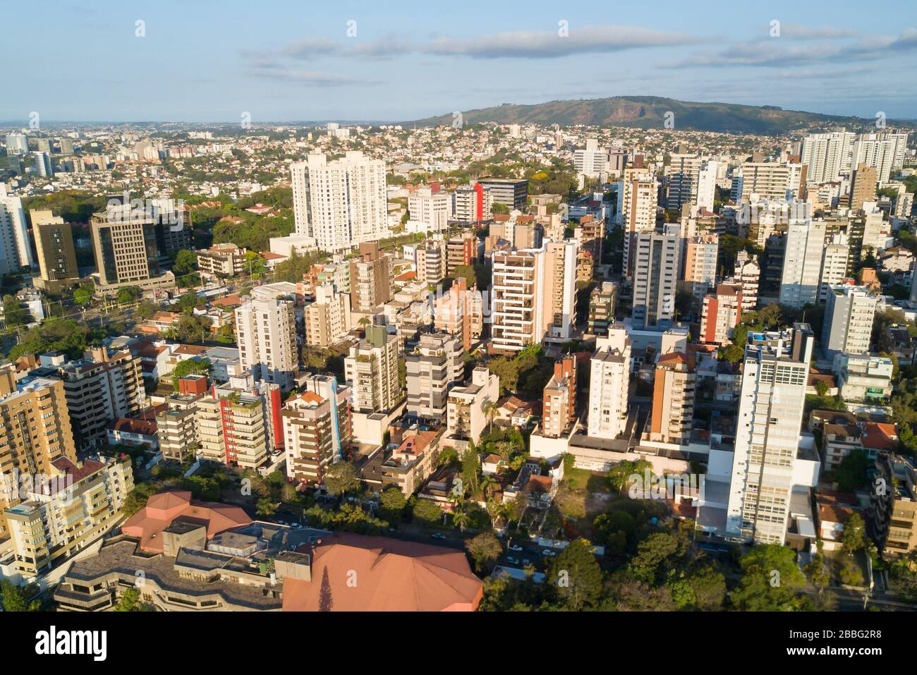 Aerial view of Porto Alegre, Rio Grande do Sul, Brazil. Petropolis neighborhood near Avenue Carlos Gomes with residential buildings. Drone photo. Stock Photo