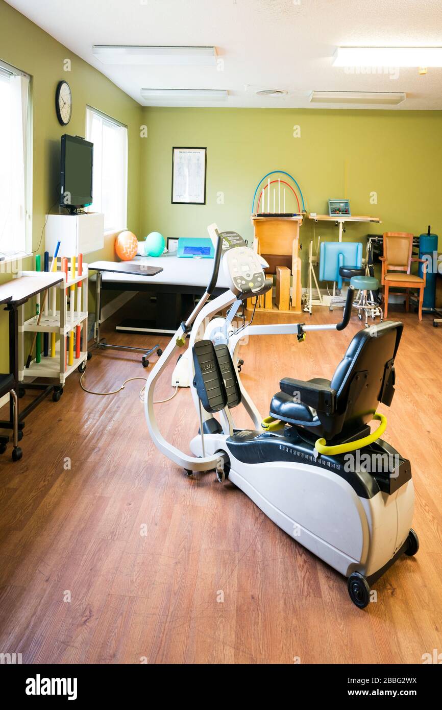 Different physiotherapy equipment in room Stock Photo - Alamy