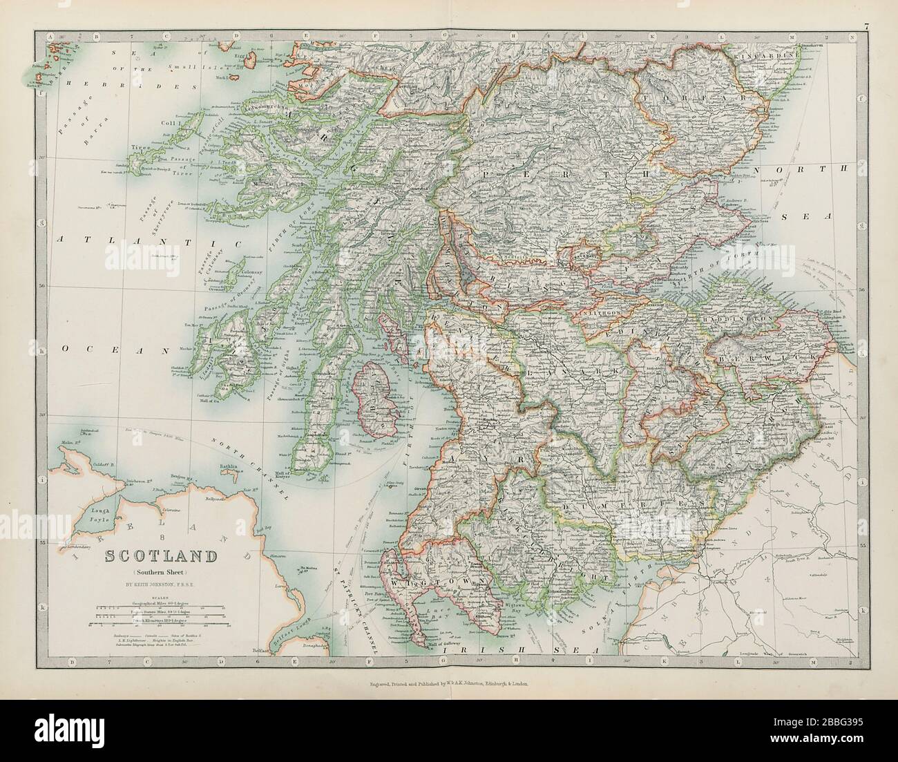 SCOTLAND SOUTH Borders Argyll Perthshire Fife Forfar Lanark JOHNSTON 1901 map Stock Photo