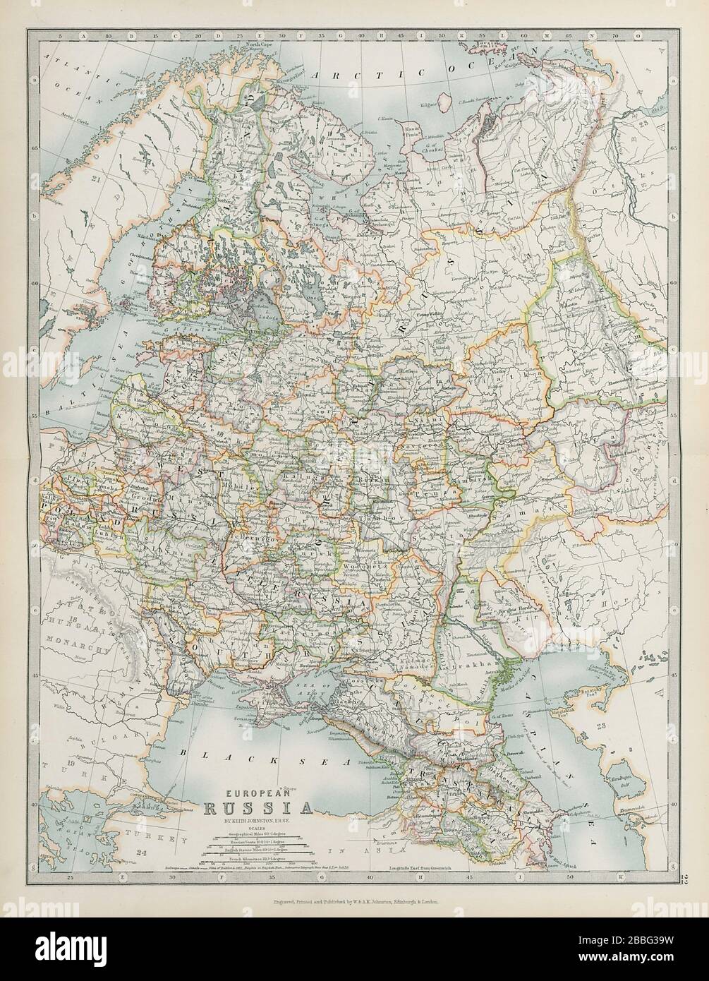 EUROPEAN RUSSIA Including Finland Caucasus Poland Ukraine JOHNSTON 1901 map Stock Photo