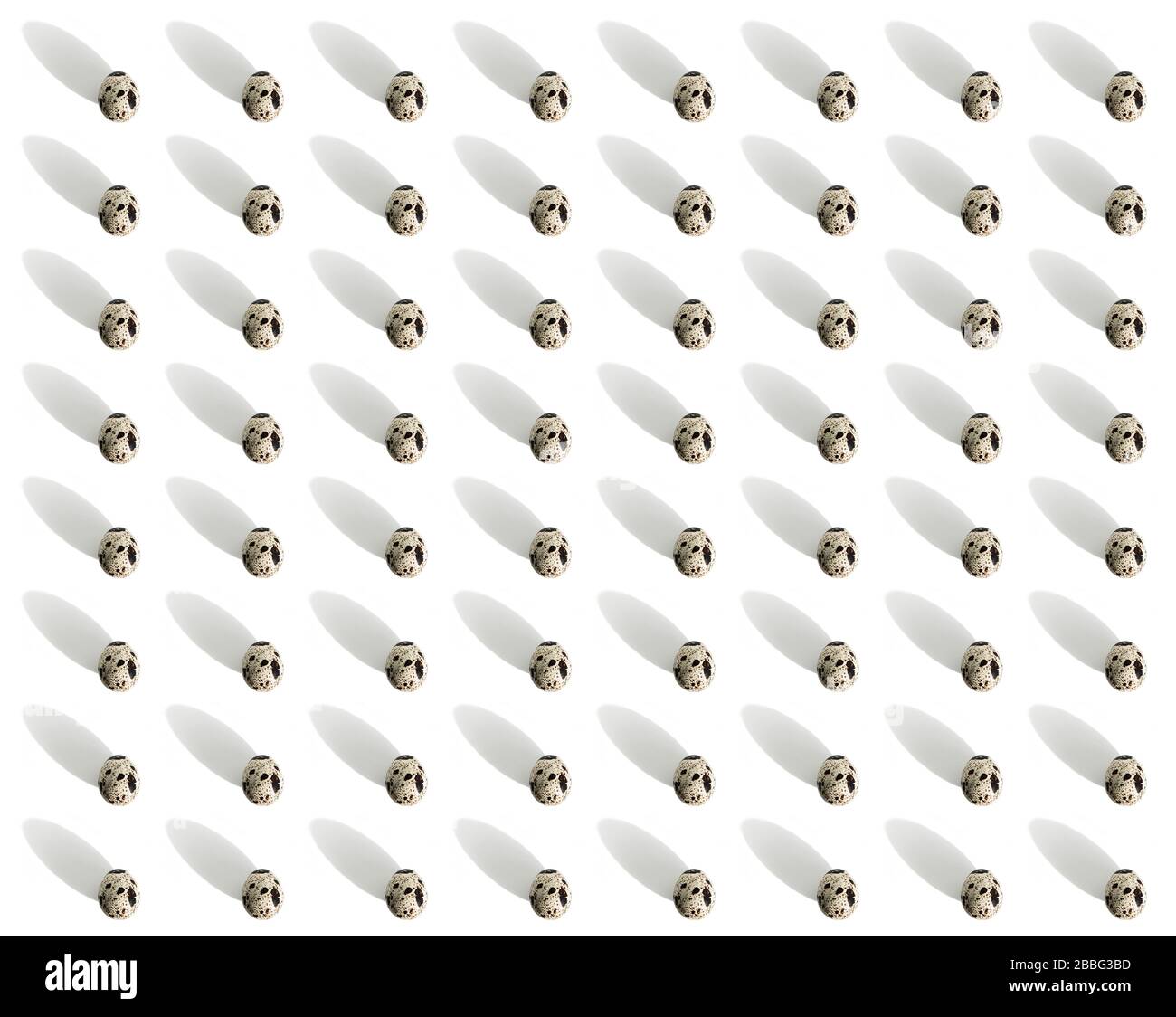 Easter pattern with quail eggs and shadows. Paschal background, texture, concept. Gift wrapping Stock Photo