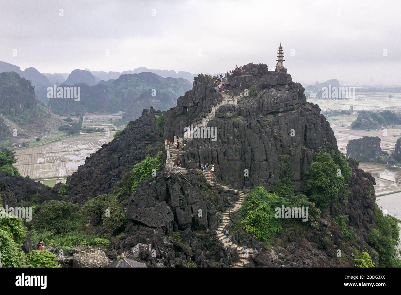 Vietnam Mua Cave - Limestone (karst) massifs of Trang An in the Red River Delta in Ninh Binh Province of North Vietnam, Southeast Asia. Stock Photo