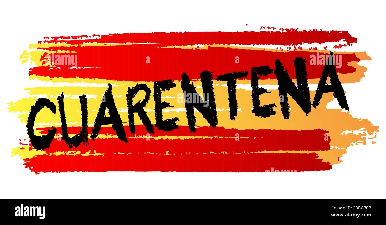 Cuarentena, quarantine in Spanish text. Vector illustrated crayon