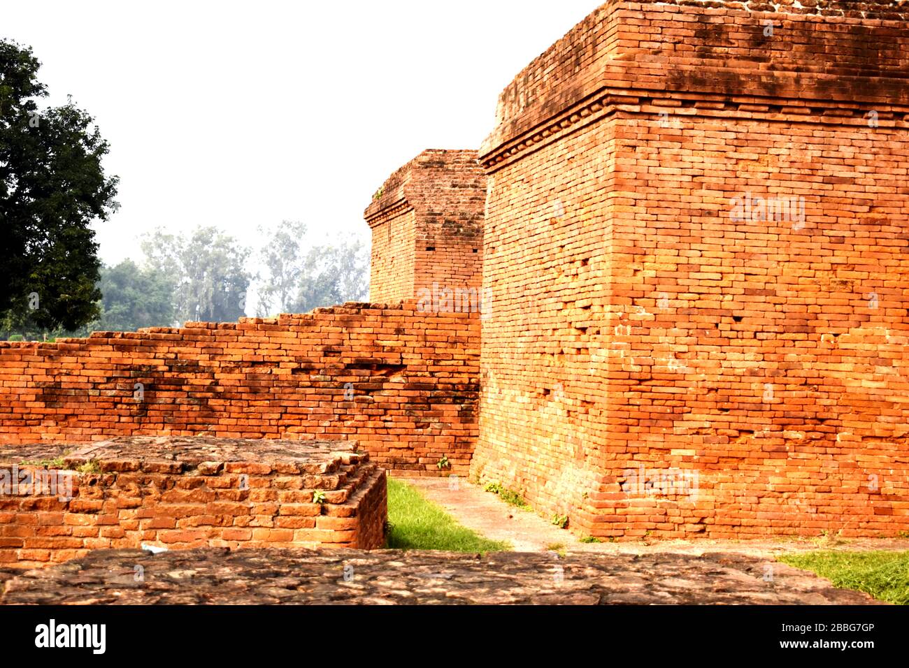 Ruins of Nalanda University at Nalanda, Bihar in India Stock Photo