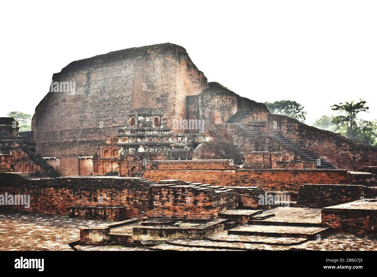 Ruins of Nalanda University at Nalanda, Bihar in India Stock Photo